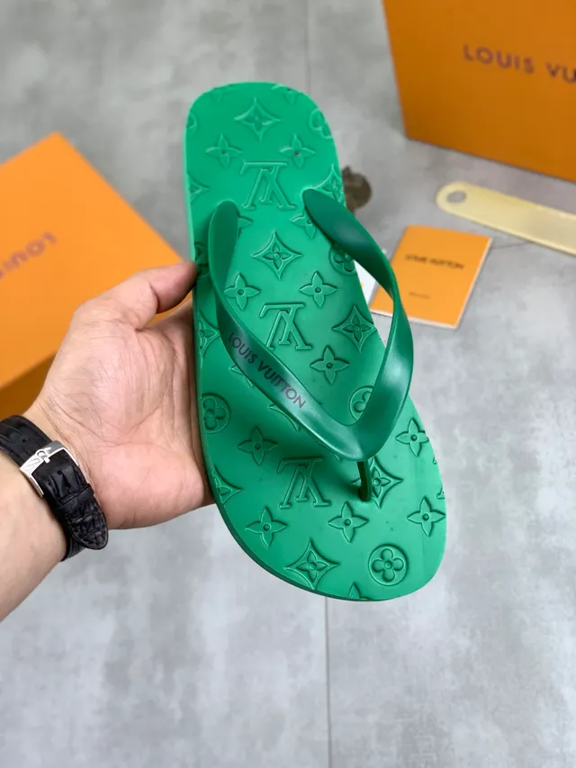 Louis Vuitton Green Orange Molded Monogram Pattern Rubber Construction Slippers 12