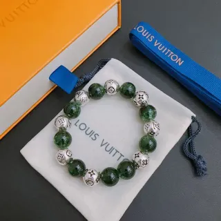 Louis Vuitton pulsera de cuentas verde plateada monogramada