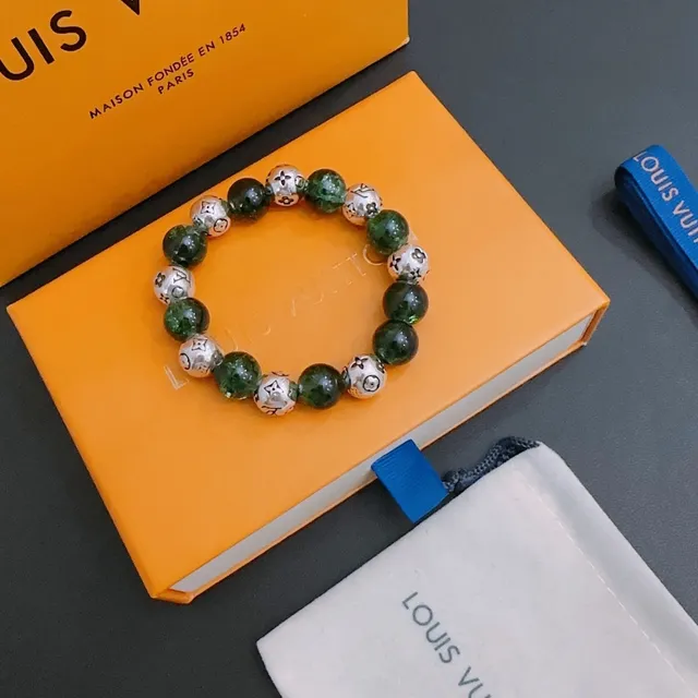Louis Vuitton Green Silver Beaded Monogrammed Beads Bracelet 3