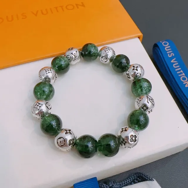 Louis Vuitton Green Silver Beaded Monogrammed Beads Bracelet 5