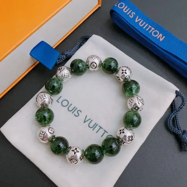 Louis Vuitton Green Silver Beaded Monogrammed Beads Bracelet 6