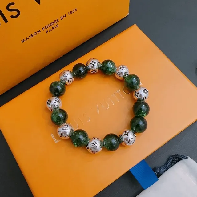 Louis Vuitton Green Silver Beaded Monogrammed Beads Bracelet 9