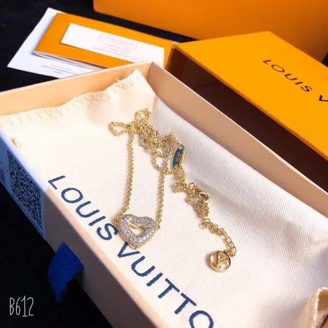 Louis Vuitton Heart Gold Silver Pavé Crystal Necklace 2