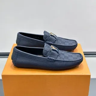 Louis Vuitton Horsebit 1955 नेवी ब्लू Damier Check चमड़े के लोफर