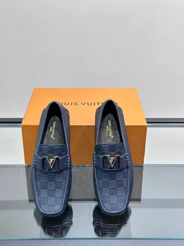 Louis Vuitton Horsebit 1955 Loafer Navy Blue Damier Check Leather Loafers 4