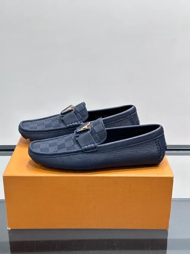 Louis Vuitton Horsebit 1955 Loafer Navy Blue Damier Check Leather Loafers 5