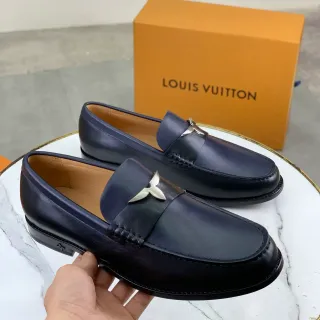 Louis Vuitton Horsebit नेवी चमड़ा पुरुष लोफर