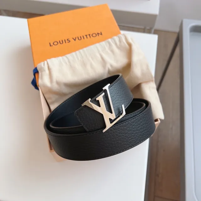 Louis Vuitton Interlocking LV Buckle Black Pebbled Leather Belt 7