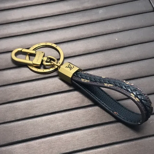 Louis Vuitton Key Holder Black Gold Braided Leather Aged Brass Hardware Crossbody Bag 2