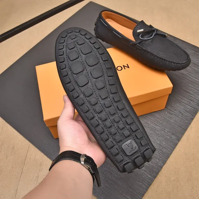 Louis Vuitton Loafer Black Beige Perforated Monogram Leather Decorative Lace Tie Loafer 4
