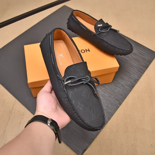 Louis Vuitton Loafer Black Beige Perforated Monogram Leather Decorative Lace Tie Loafer 5