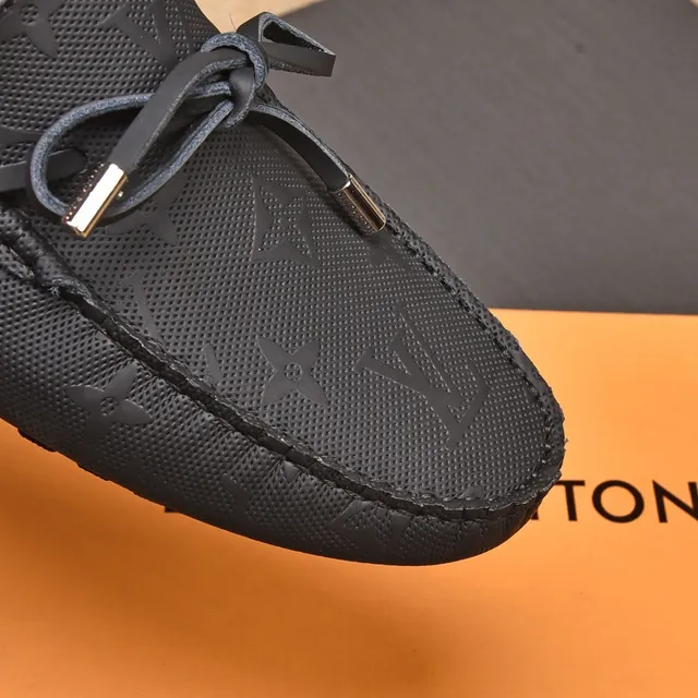 Louis Vuitton Loafer Black Beige Perforated Monogram Leather Decorative Lace Tie Loafer 6