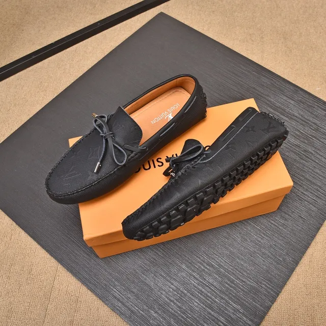 Louis Vuitton Loafer Black Beige Perforated Monogram Leather Decorative Lace Tie Loafer 8