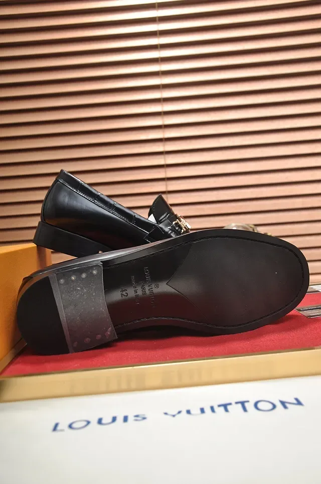 Louis Vuitton Loafer Black Gold Croc-Embossed Leather LV Buckle Strap Loafer 3