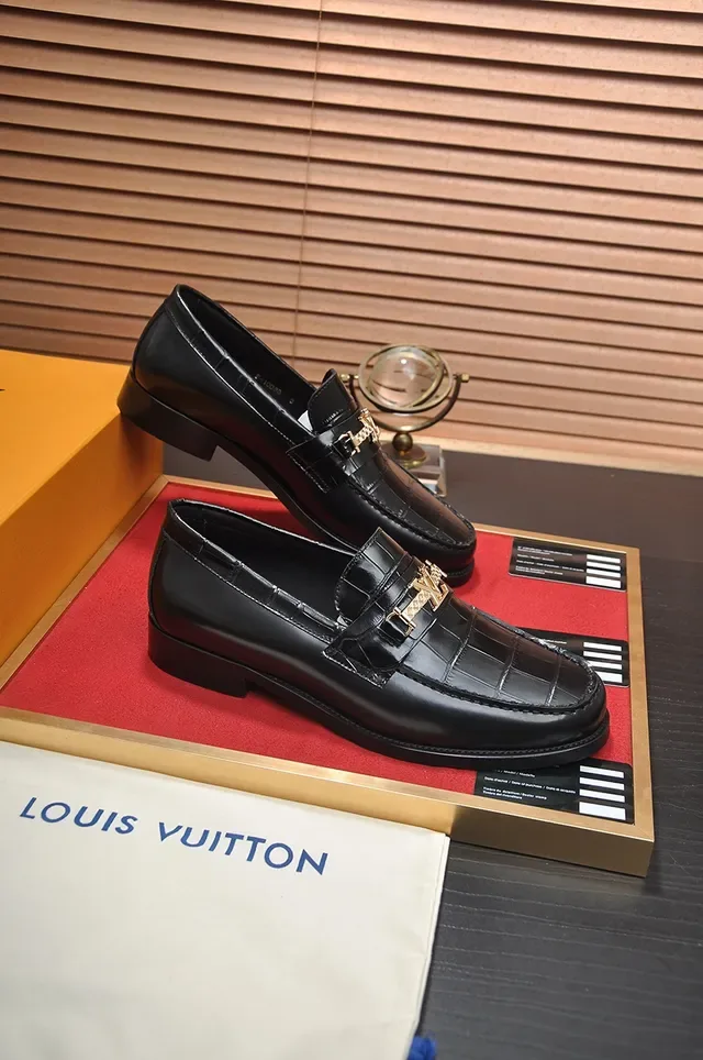 Louis Vuitton Loafer Black Gold Croc-Embossed Leather LV Buckle Strap Loafer 4