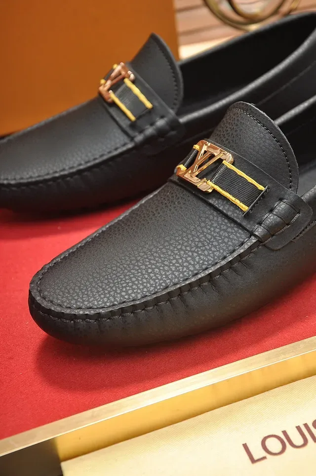 Louis Vuitton Loafer Black Gold Pebbled Leather Metal LV Buckle Loafer 3