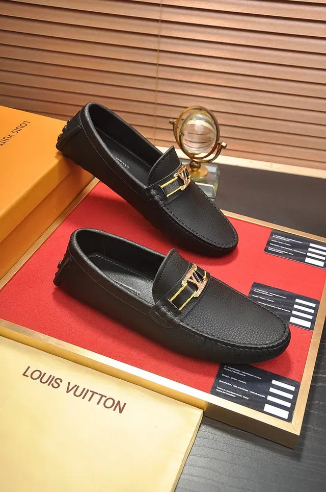 Louis Vuitton Loafer Black Gold Pebbled Leather Metal LV Buckle Loafer 5