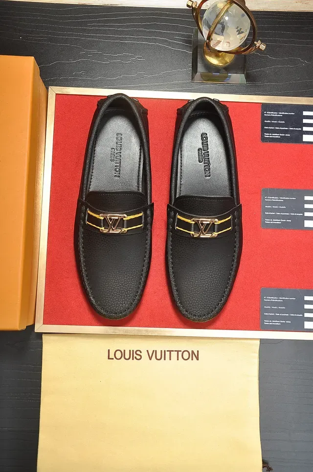 Louis Vuitton Loafer Black Gold Pebbled Leather Metal LV Buckle Loafer 9