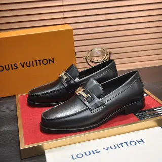 Louis Vuitton লোফার কালো চামড়া গোল্ড বাকল লোফার