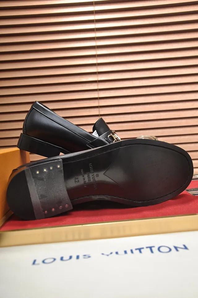Louis Vuitton Loafer Black Leather Gold Buckle Loafers 3