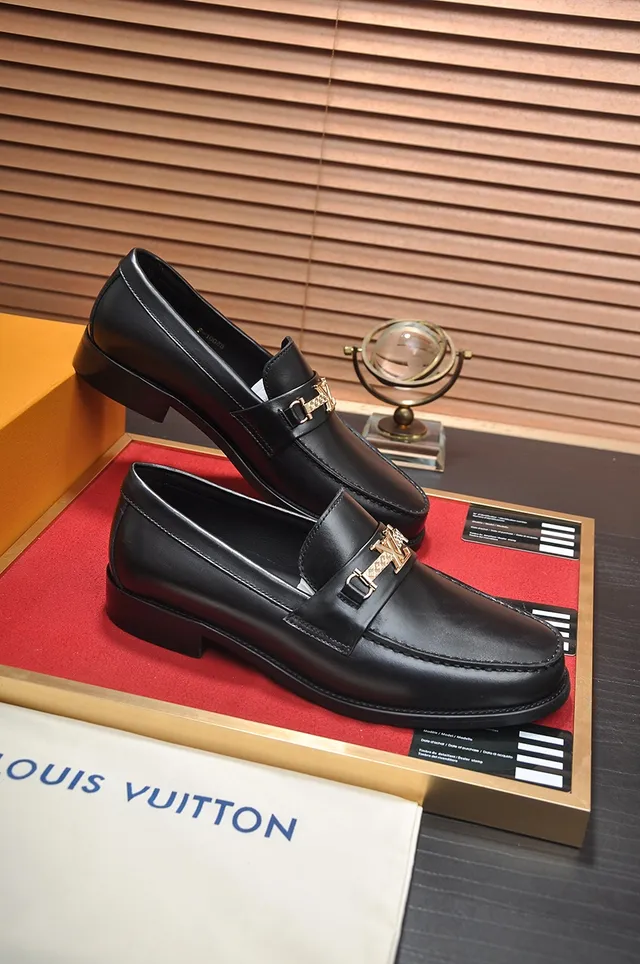 Louis Vuitton Loafer Black Leather Gold Buckle Loafers 4