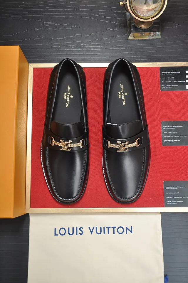 Louis Vuitton Loafer Black Leather Gold Buckle Loafers 5