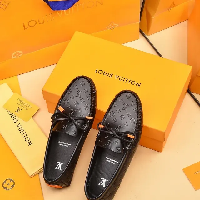 Louis Vuitton Loafer Black Orange Monogram-Embossed Leather Knotted Bow Detail Loafer 3
