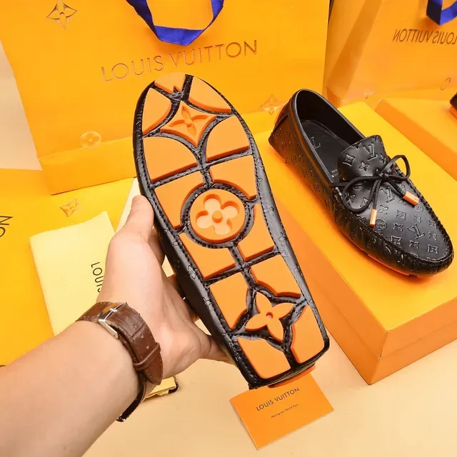 Louis Vuitton Loafer Black Orange Monogram-Embossed Leather Knotted Bow Detail Loafer 4