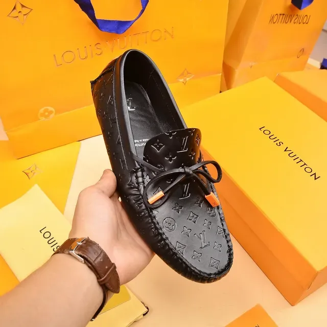 Louis Vuitton Loafer Black Orange Monogram-Embossed Leather Knotted Bow Detail Loafer 5