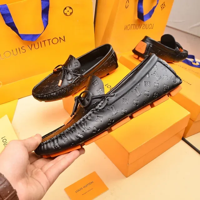 Louis Vuitton Loafer Black Orange Monogram-Embossed Leather Knotted Bow Detail Loafer 8