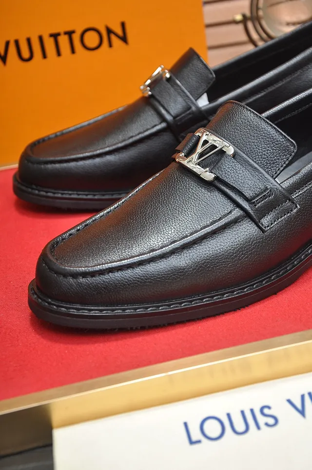Louis Vuitton Loafer Black Pebbled Leather LV Buckle Loafers 3
