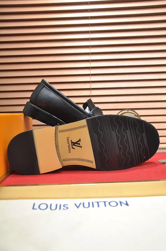 Louis Vuitton Loafer Black Pebbled Leather LV Buckle Loafers 4