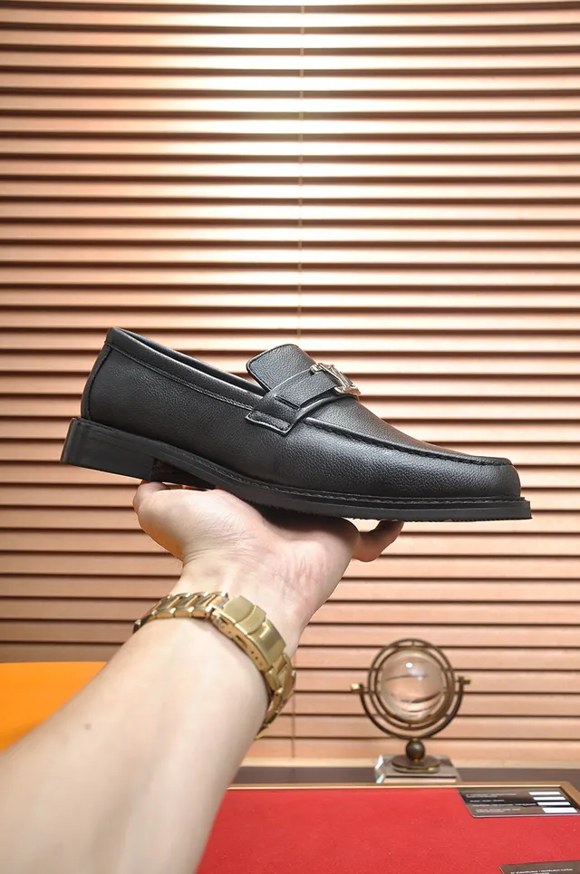Louis Vuitton Loafer Black Pebbled Leather LV Buckle Loafers 7