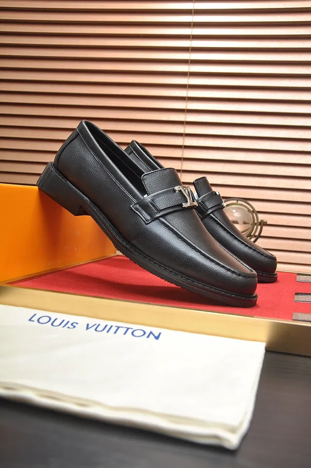 Louis Vuitton Loafer Black Pebbled Leather LV Buckle Loafers 9