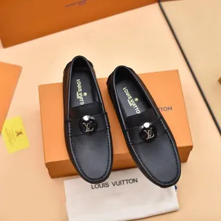 Louis Vuitton काला चांदी चमड़ा पेनी लोअफर