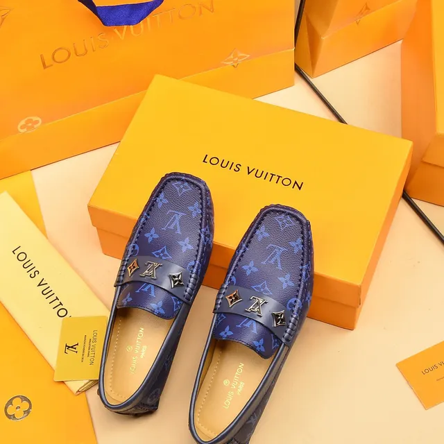 Louis Vuitton Loafer Blue Navy Monogram-Printed Leather Metal LV Buckle Strap Loafer 3