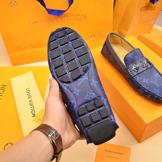 Louis Vuitton Loafer Blue Navy Monogram-Printed Leather Metal LV Buckle Strap Loafer 4