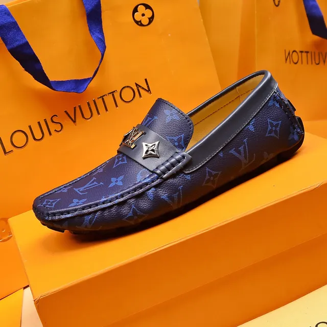 Louis Vuitton Loafer Blue Navy Monogram-Printed Leather Metal LV Buckle Strap Loafer 5