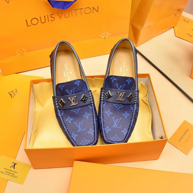 Louis Vuitton Loafer Blue Navy Monogram-Printed Leather Metal LV Buckle Strap Loafer 8