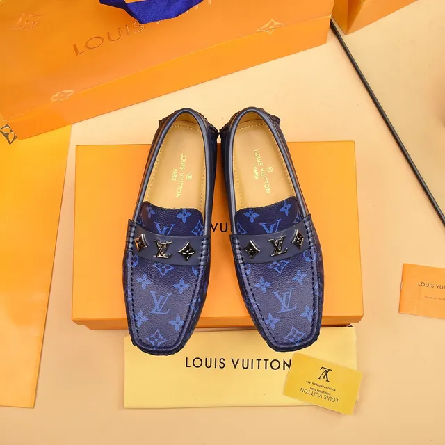 Louis Vuitton Loafer Blue Navy Monogram-Printed Leather Metal LV Buckle Strap Loafer 9