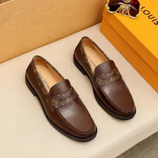 Louis Vuitton 乐福鞋 棕米色 光滑皮革 Monogram 帆布鞋带