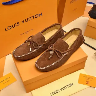 Louis Vuitton लोफर ब्राउन बेज सुड हुइपस्टिच्ड मोक टू लोफर