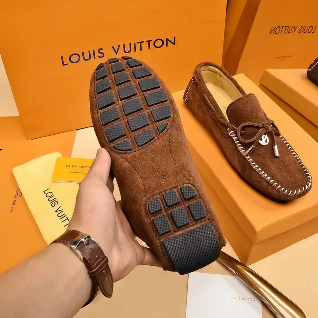 Louis Vuitton Loafer Brown Beige Suede Upper Whipstitched Moc-Toe Loafer 4