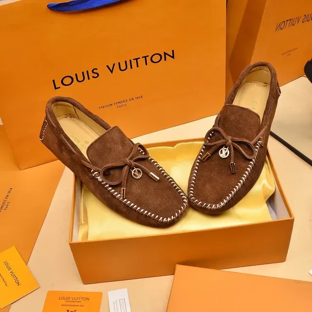 Louis Vuitton Loafer Brown Beige Suede Upper Whipstitched Moc-Toe Loafer 6