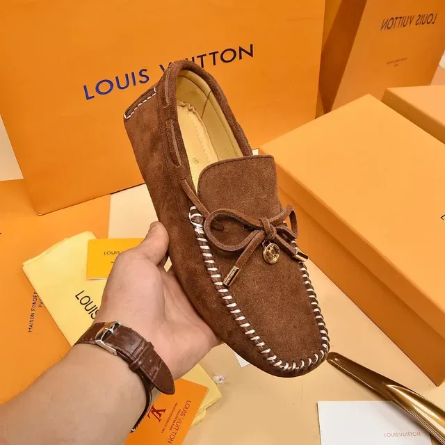 Louis Vuitton Loafer Brown Beige Suede Upper Whipstitched Moc-Toe Loafer 7