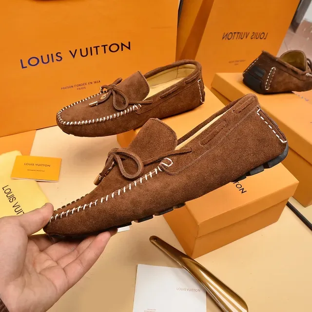 Louis Vuitton Loafer Brown Beige Suede Upper Whipstitched Moc-Toe Loafer 8