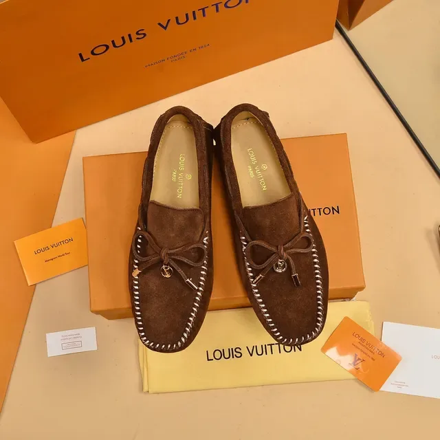 Louis Vuitton Loafer Brown Beige Suede Upper Whipstitched Moc-Toe Loafer 9