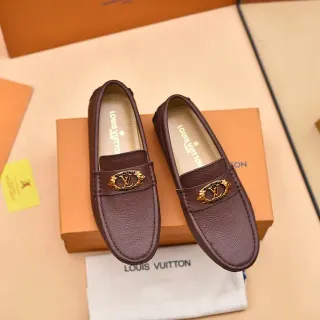 Louis Vuitton Loafer Brown Gold Pebbled Leather LV Medallion Loafer