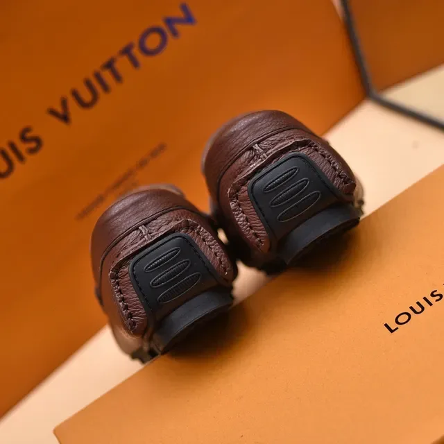 Louis Vuitton Loafer Brown Gold Pebbled Leather LV Medallion Loafer 2