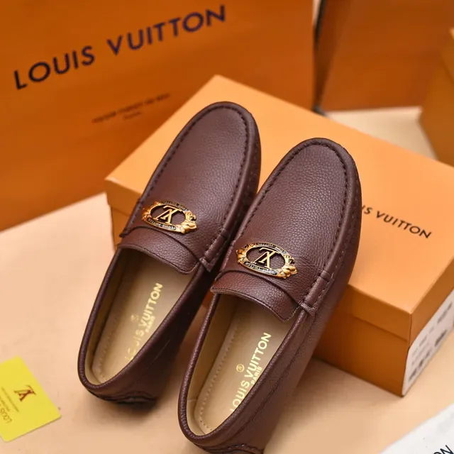 Louis Vuitton Loafer Brown Gold Pebbled Leather LV Medallion Loafer 3